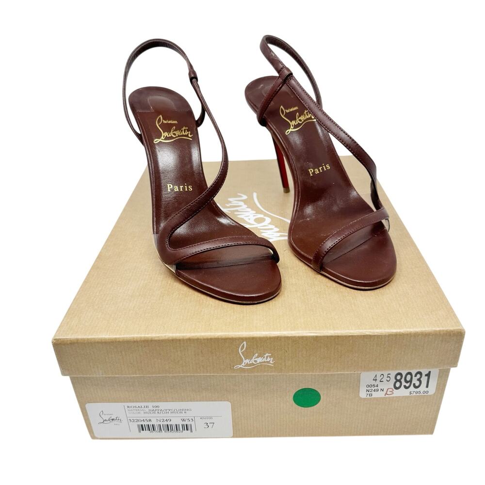 Christian Louboutin Rosalie 100 Brown Leather Slingback Stiletto Sandals EU 37 - Picture 9 of 9
